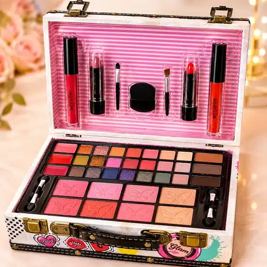 Professional Makeup Vanity Case with Complete Beauty Essentials and Portable Cosmetic Storage Collection